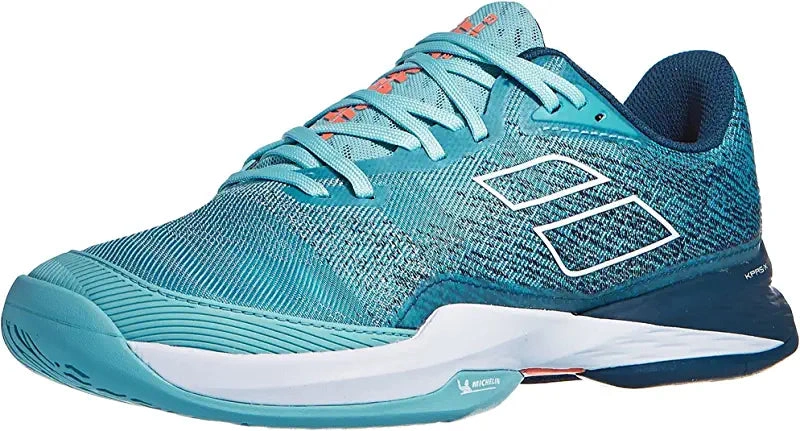 Side view of the Babolat Jet Mach pickleball shoe in teal, 