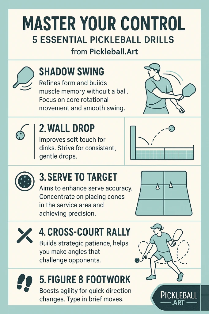 Pickleball equipment and court illustration