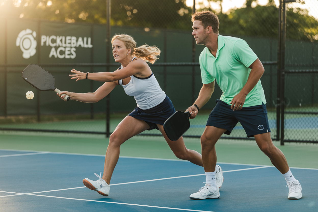 Doubles players on a pickleball court