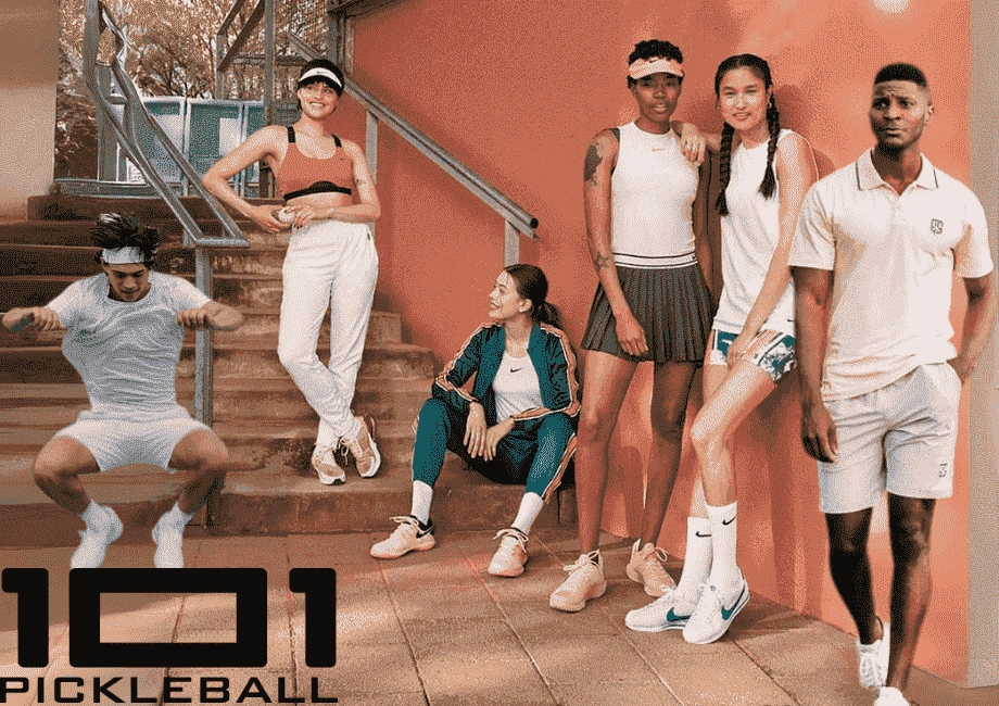 A group wears coordinated casual sportswear on outdoor steps.