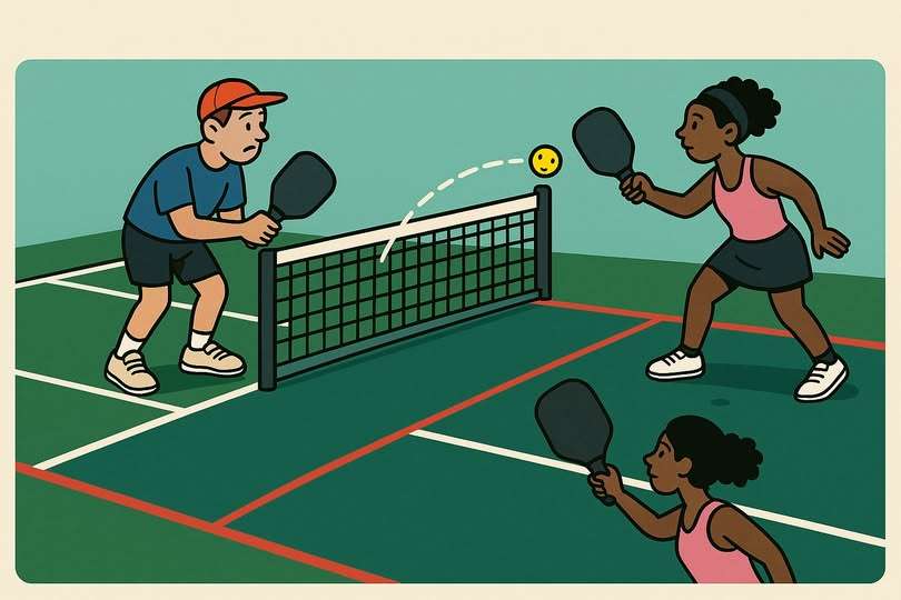 Pickleball equipment and court illustration