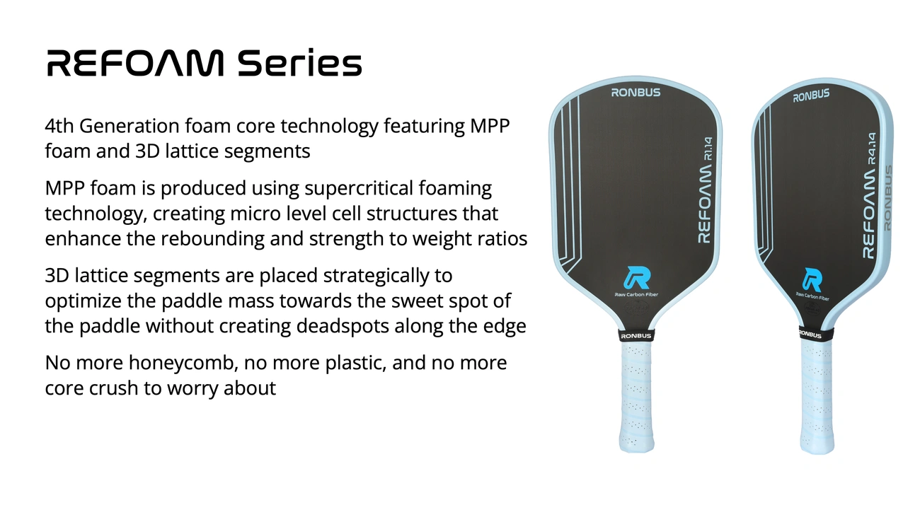 An archived Refoam manufacturer graphic shows two paddles and core-construction text.