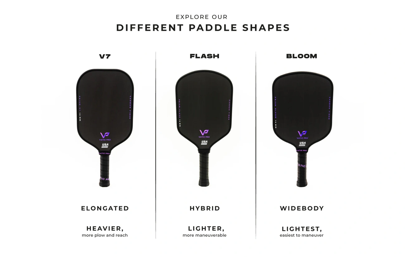 Three paddle shapes appear side by side: elongated, hybrid and widebody.