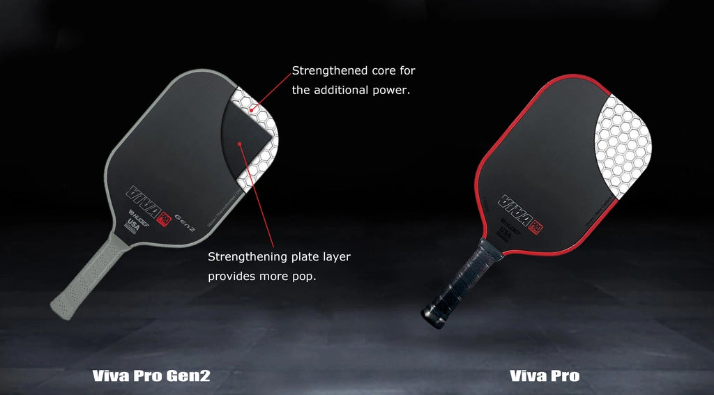 An archived manufacturer graphic compares two Viva Pro paddle designs.