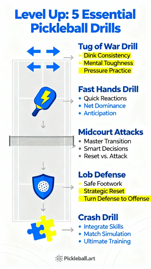 Pickleball equipment and court illustration