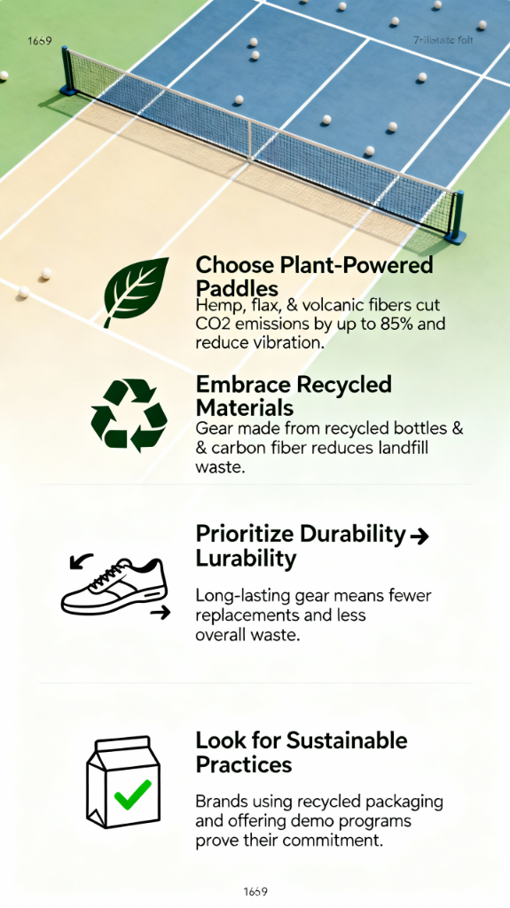 An infographic outlining four sustainable practices for choosing sports equipment.
