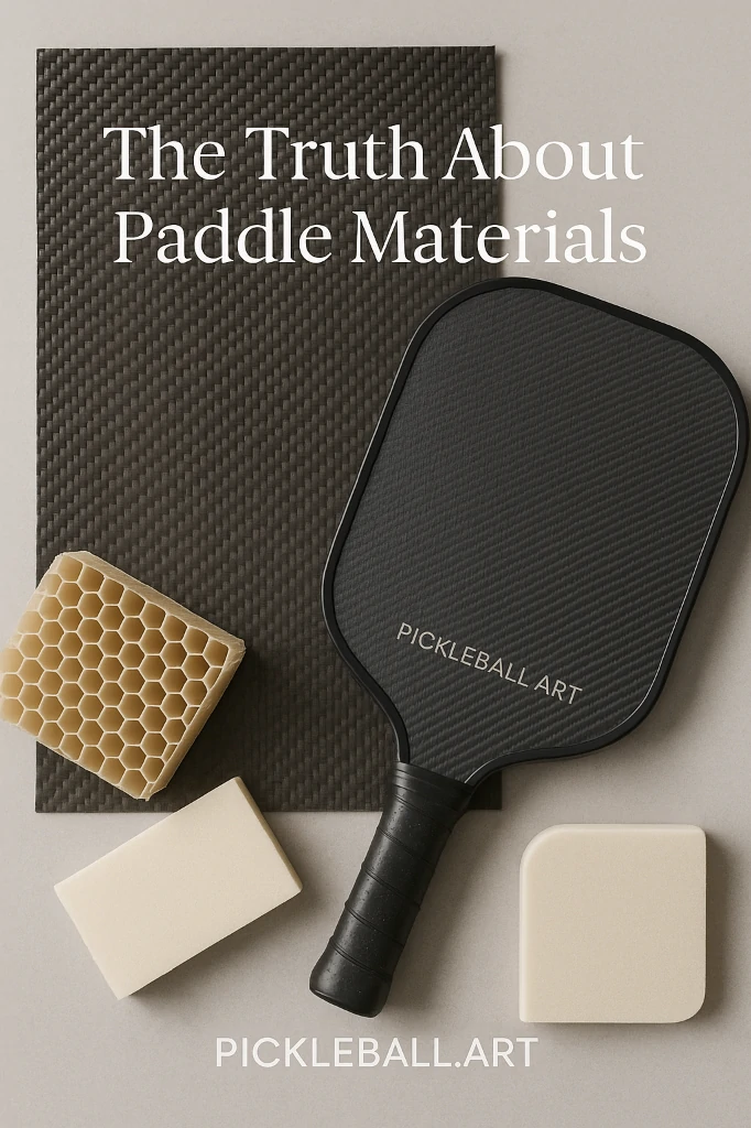 An editorial arrangement shows a paddle alongside core and face-material samples.