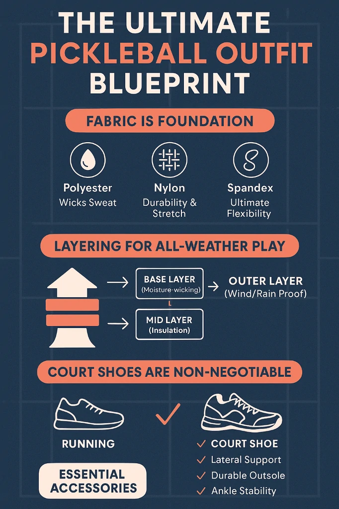 Pickleball equipment and court illustration