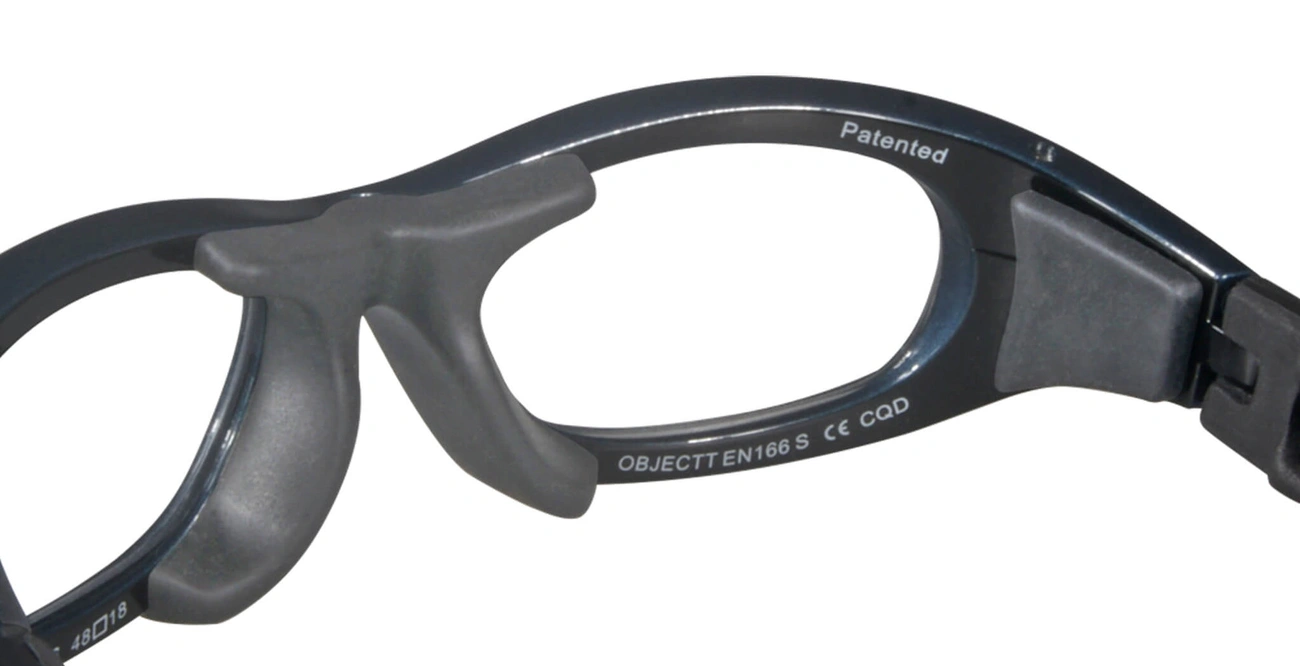 A player wearing protective eyewear for pickleball.