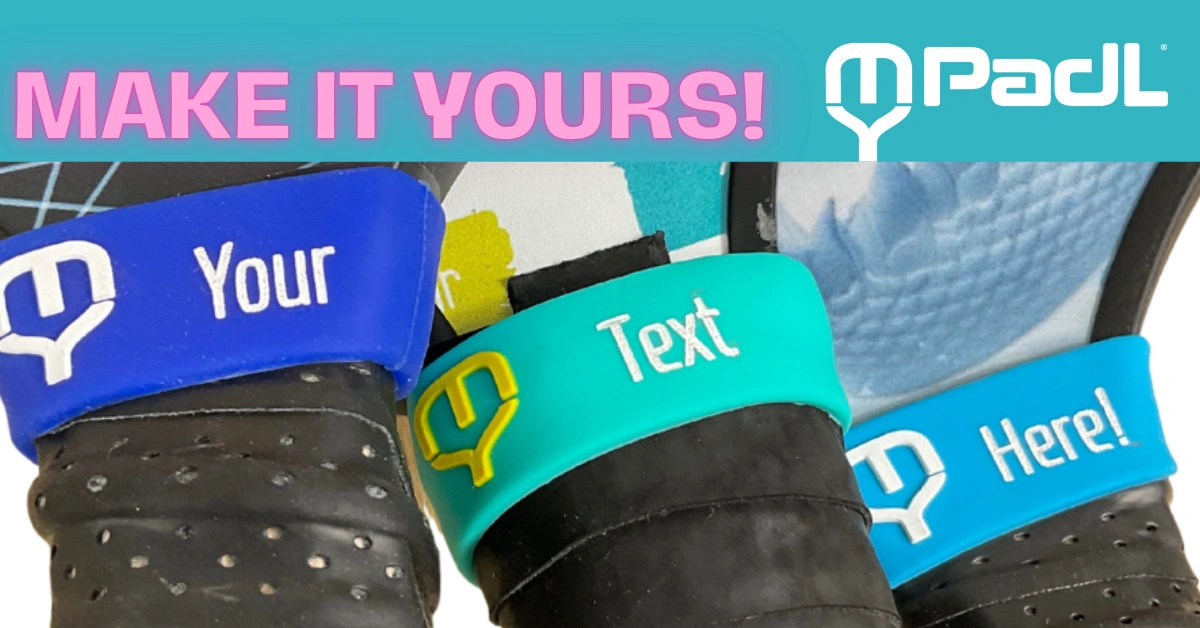 Custom pickleball paddle accessories like colorful handle bands.