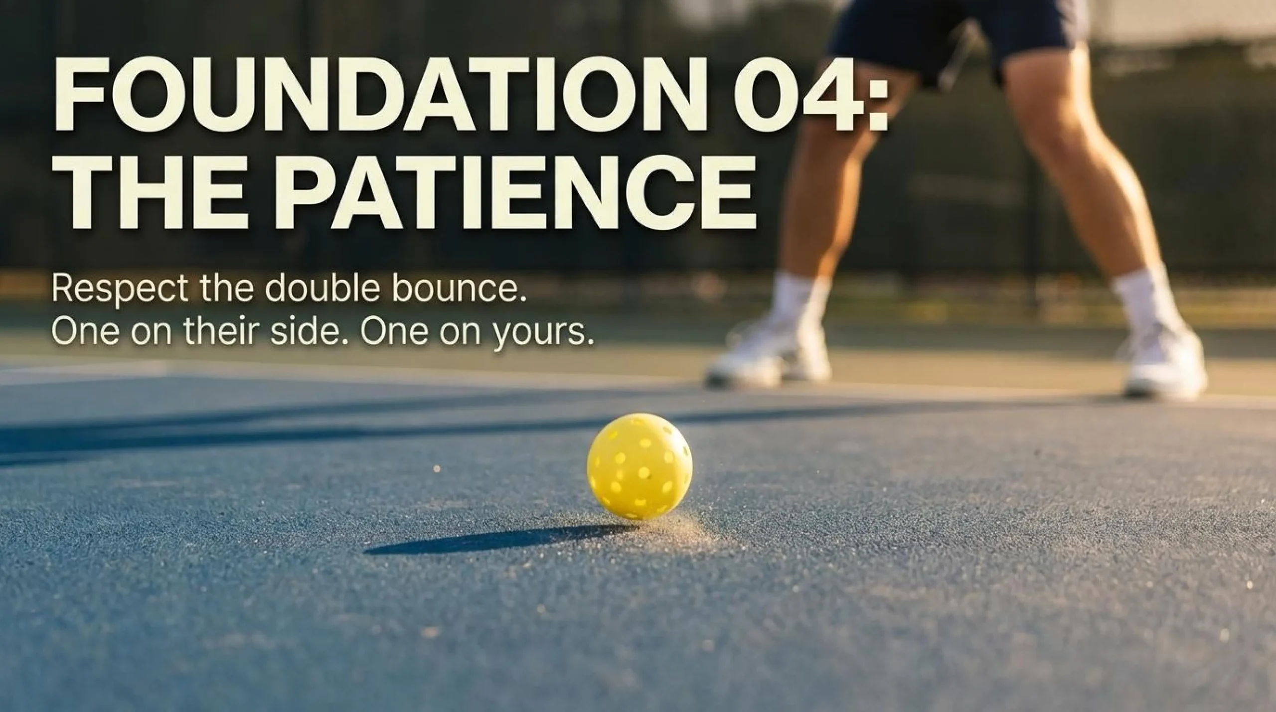 An infographic illustrating basic pickleball rules regarding the double bounce requirement on both sides of the court.