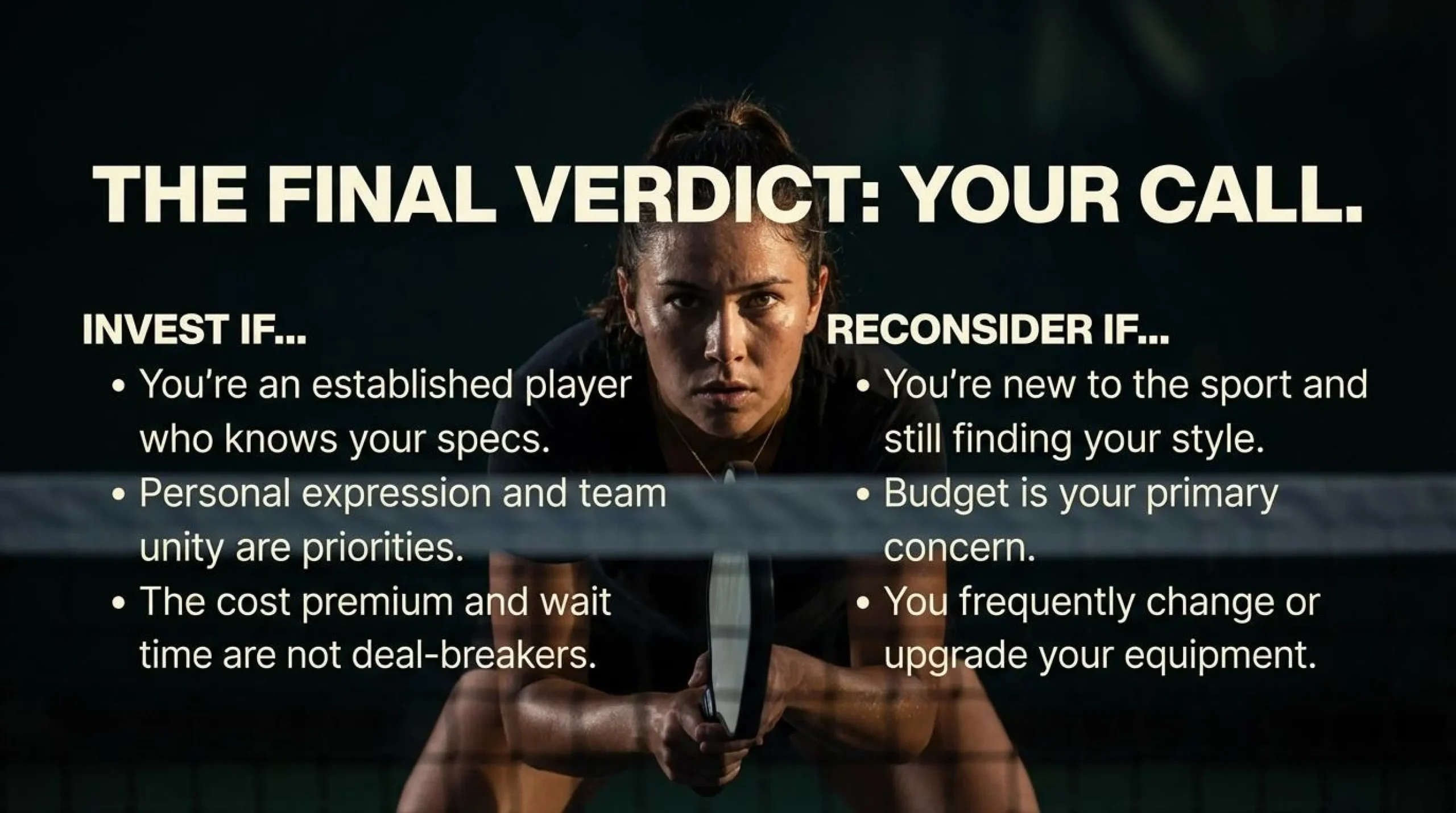 Decision checklist advising new players to stick with best beginner pickleball paddles before investing in custom gear.